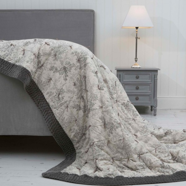 Millieflora Grey Printed Cotton Bedspread