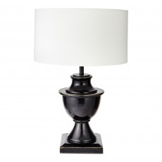 Black Hand Painted Wooden Churchill Lamp Base With Shallow Drum Shade