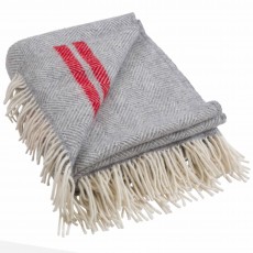 Silver Grey And Red Stripe Pure New Wool Fishbone Throw