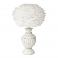 White Hand Painted Tuscany Lamp Base With Feather Shade
