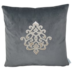Louis Warm Grey Velvet 45 x 45 Appilque Cushion with feather interior
